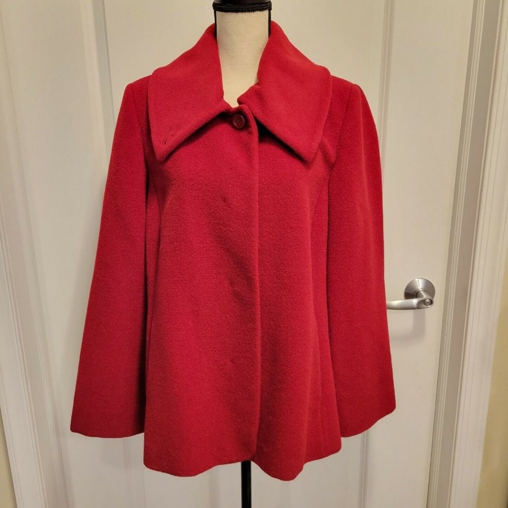 Hilary Radley Red Suri Alpaca Wool Blend Swing Coat A-Line Quiet Luxury Chic
